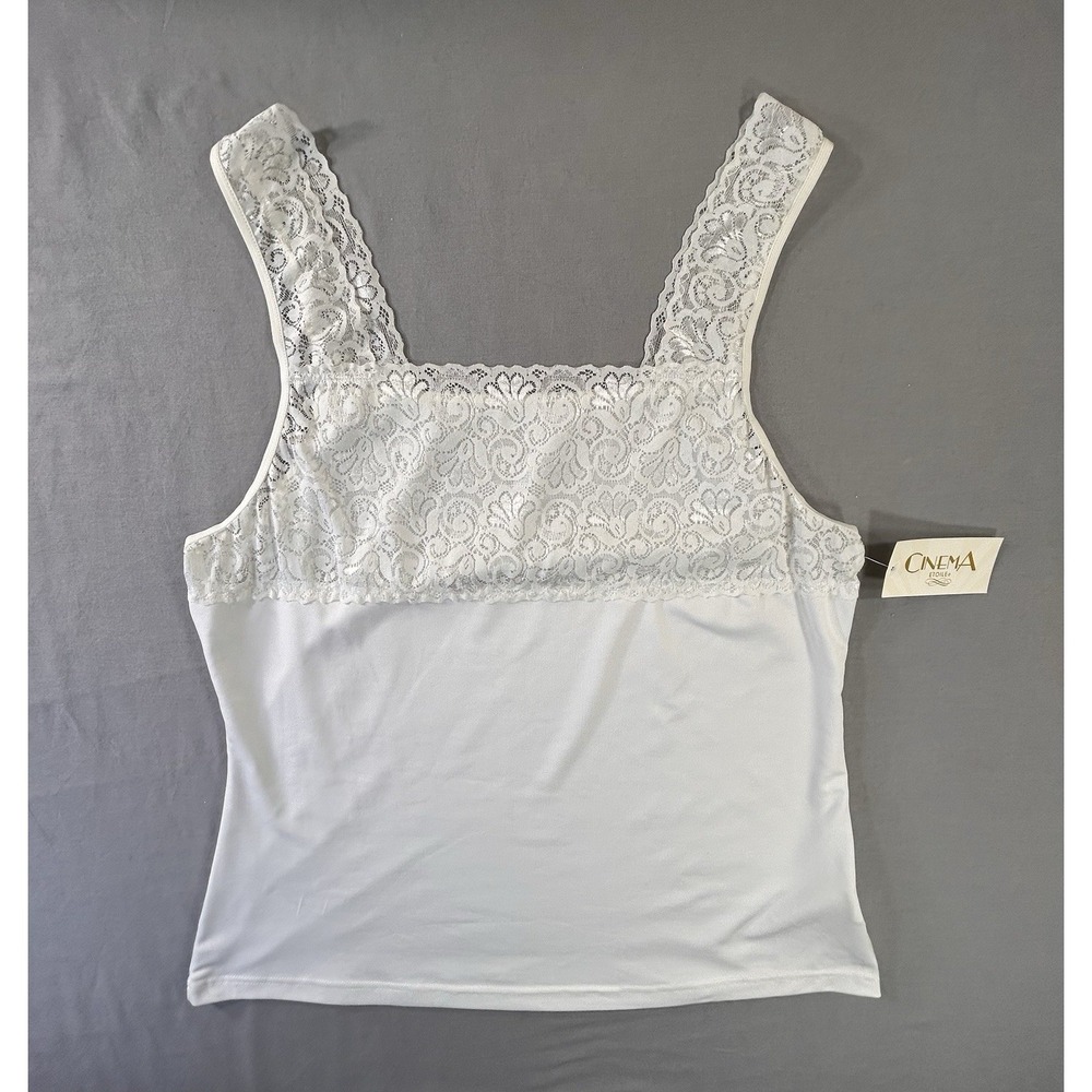 Cinema Etoile Square Neck Lace White Camisole Women's XL Feminine‎ Coquette
